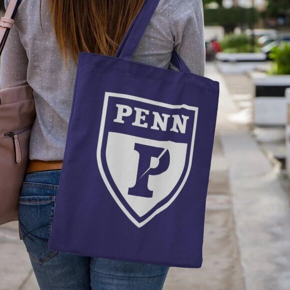 NEW UPenn University Pennsylvania Quakers Logo Canvas Medium Tote Bag NAVY - Picture 2 of 2